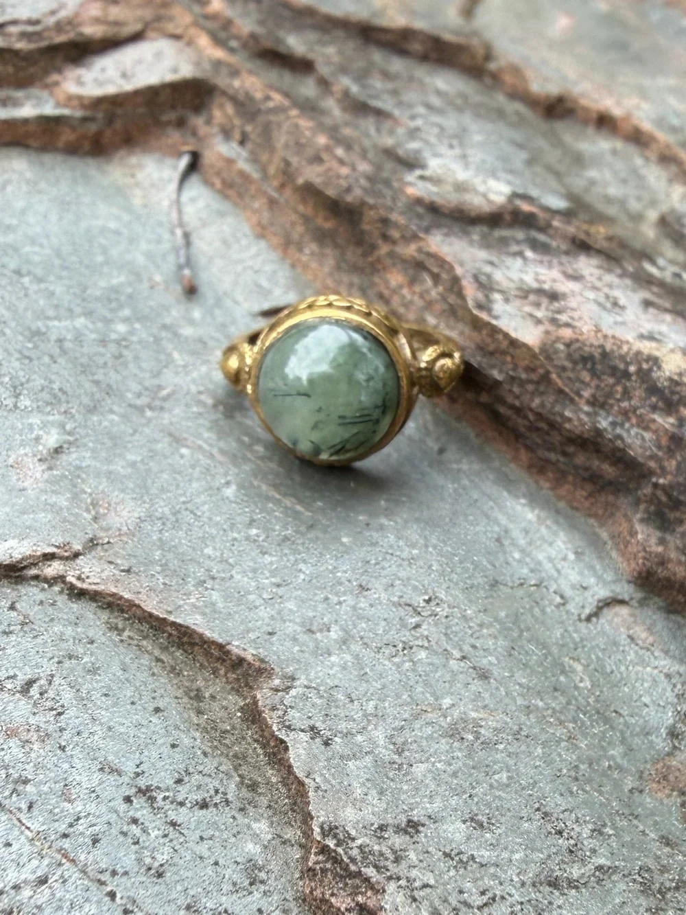 Genuine Gemstone Green Stone Dome Small Gold Pinky Ring 4
